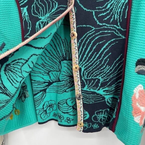 IVKO Anthracite Floral Embroidered Tight-Knit Cardigan Sweater Jacket Size 38 - Picture 4 of 9